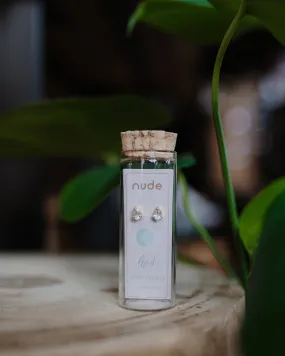 Teardrop Birthstone Studs in Bottle - April/White Topaz