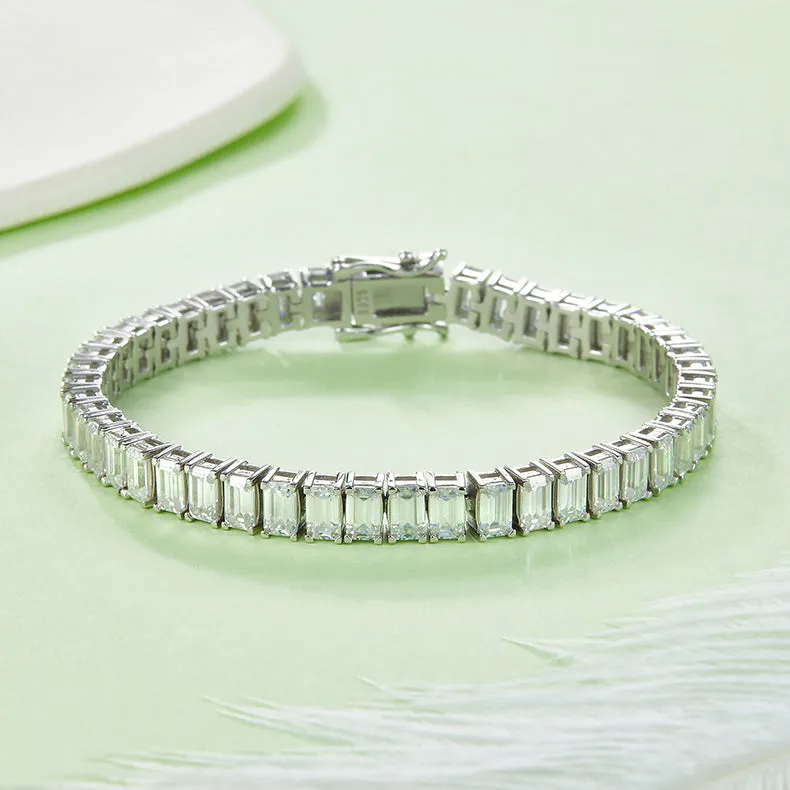 Tennis Chain 0.5 Carat Emerald Cut Moissanite Bracelets