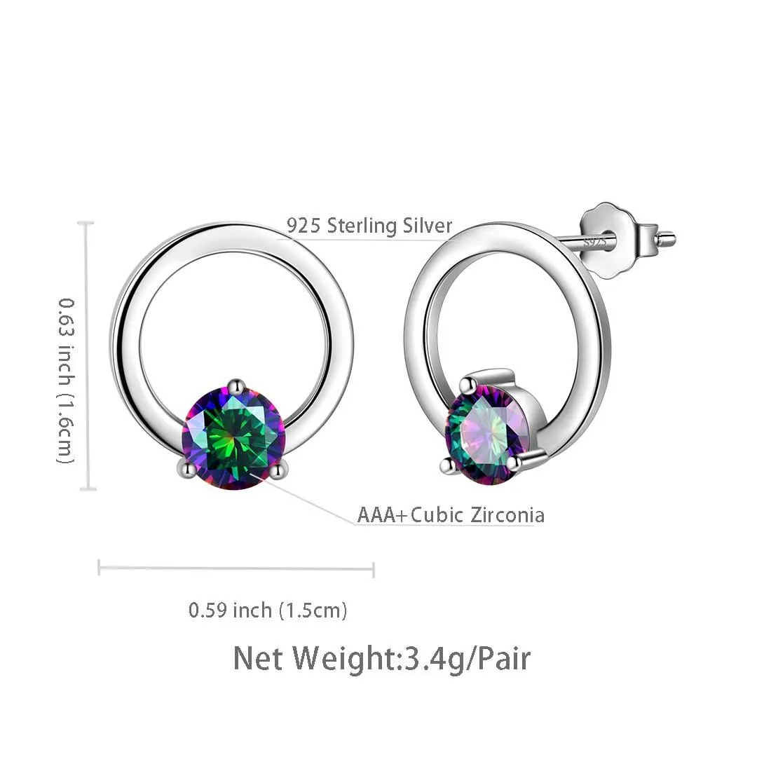 Tokyo Mart Mystic Topaz Stud Earrings Women Jewelry Sterling Silver Hollow Round