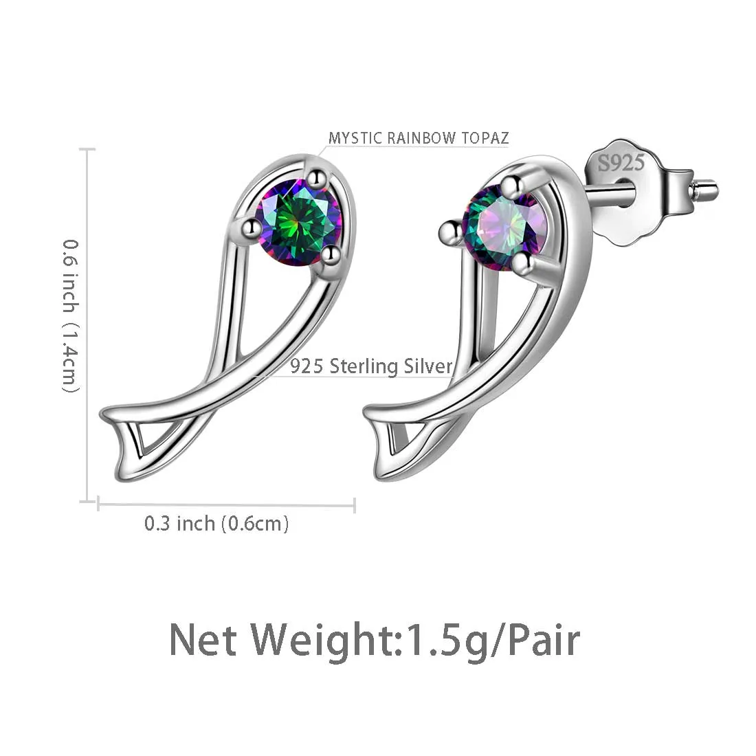 Tokyo Mart Pisces Stud Earrings Women Girls Constellation Jewelry Mystic Topaz Sterling Silver