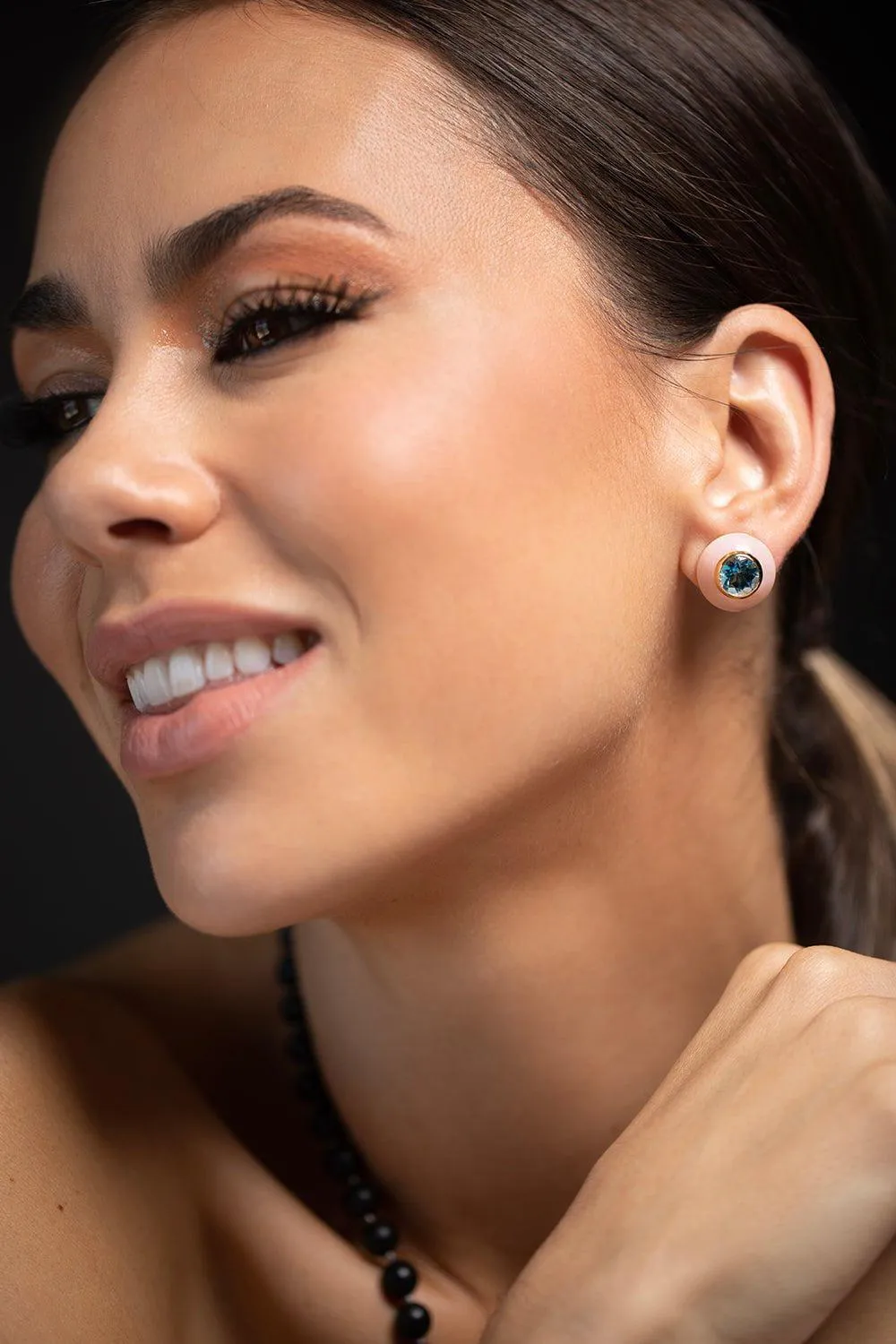 Topaz Opal Button Stud Earrings