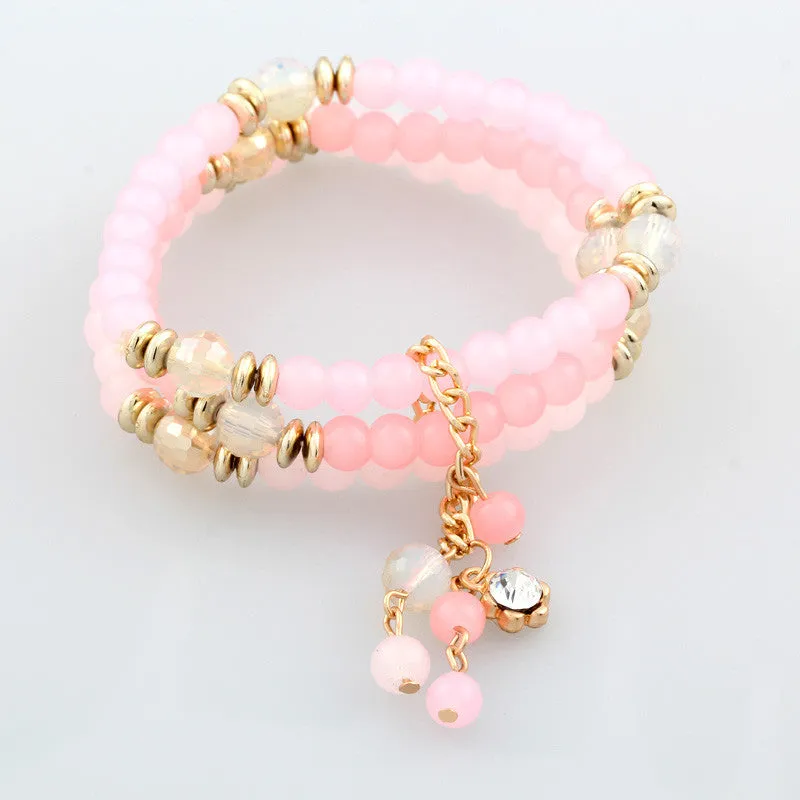 Trendy Fashion Bohemian 3 Multilayer Beads Bracelets Beaded Rhinestone Tassels Charm Bracelets Bangles for Women