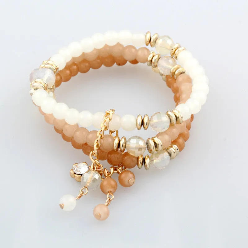 Trendy Fashion Bohemian 3 Multilayer Beads Bracelets Beaded Rhinestone Tassels Charm Bracelets Bangles for Women