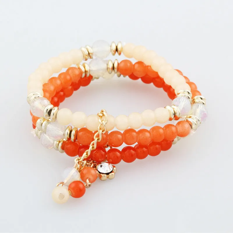 Trendy Fashion Bohemian 3 Multilayer Beads Bracelets Beaded Rhinestone Tassels Charm Bracelets Bangles for Women