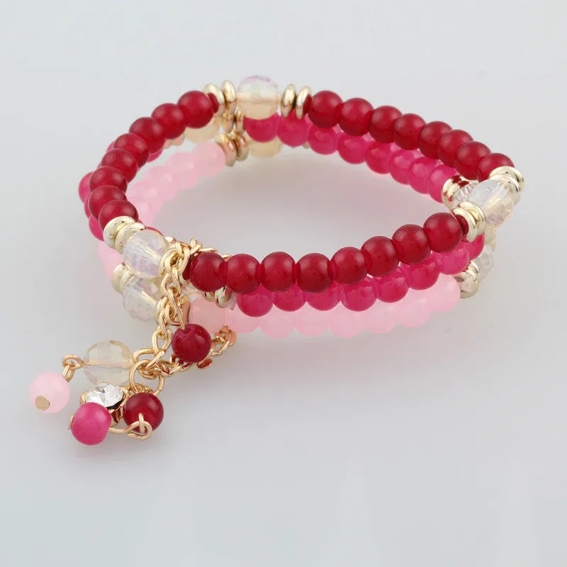 Trendy Fashion Bohemian 3 Multilayer Beads Bracelets Beaded Rhinestone Tassels Charm Bracelets Bangles for Women