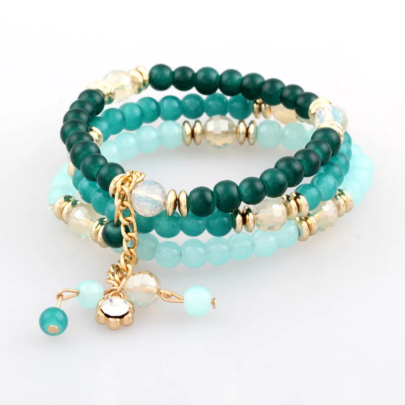 Trendy Fashion Bohemian 3 Multilayer Beads Bracelets Beaded Rhinestone Tassels Charm Bracelets Bangles for Women