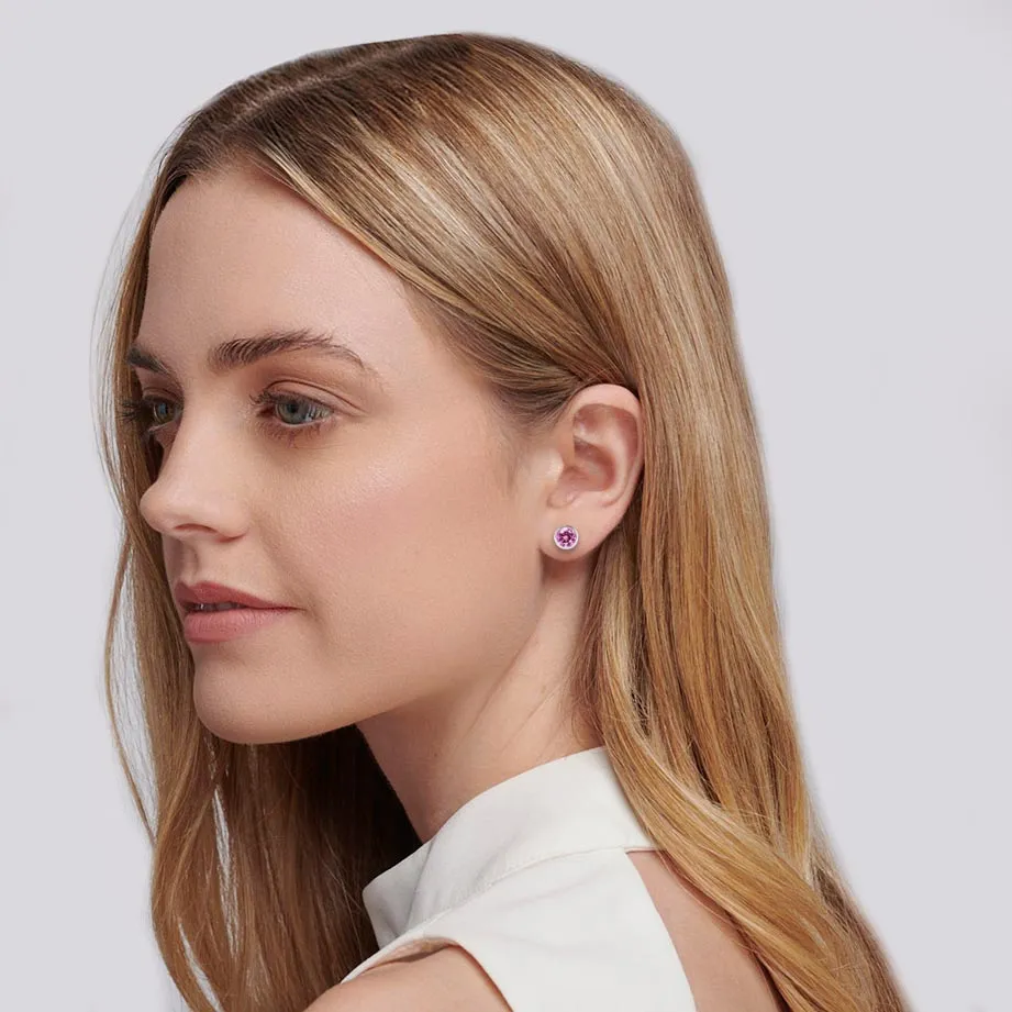 TYME - Bezel Edge Pink Sapphire Earrings Platinum