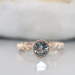Unique Heart Setting Aquamarine and Dimamond Gold Enagement Ring in 14K Rose Gold