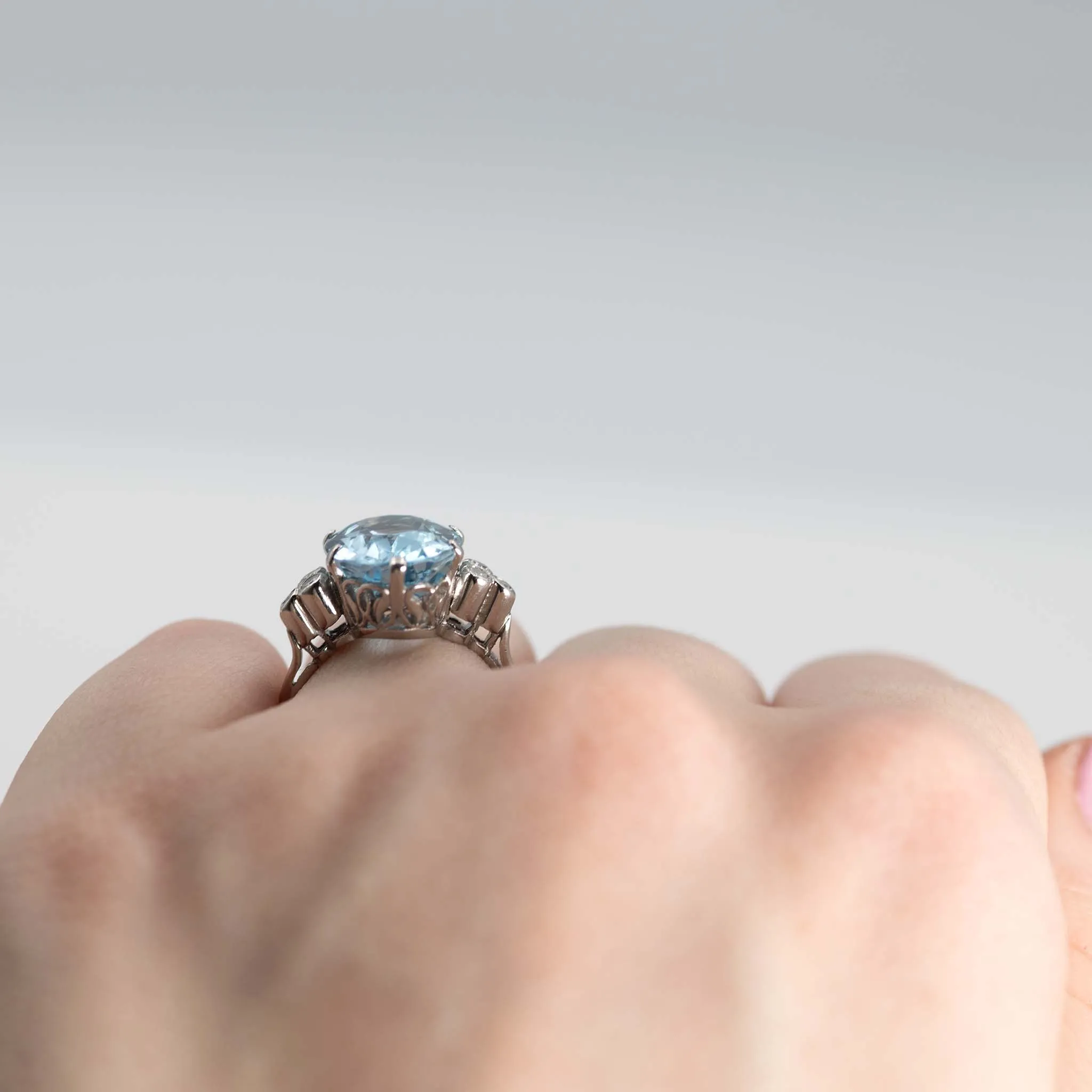 Vintage Platinum 6 Carat Aquamarine Ring