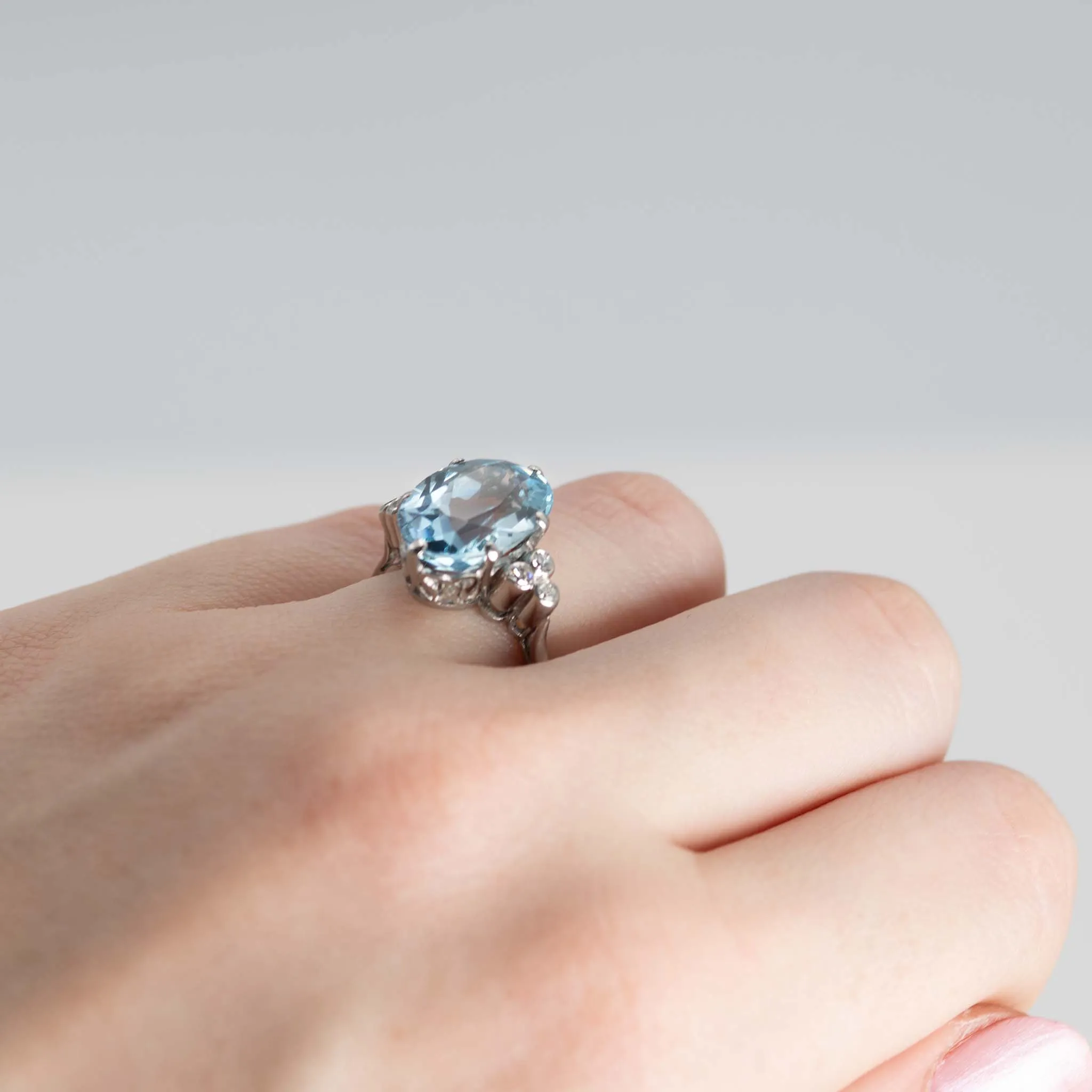 Vintage Platinum 6 Carat Aquamarine Ring