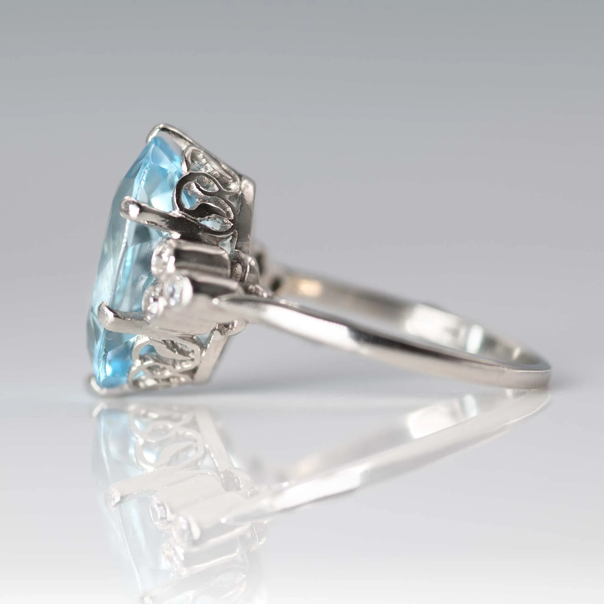 Vintage Platinum 6 Carat Aquamarine Ring