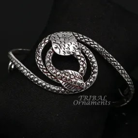 Vintage style unique snake couple design 925 sterling silver cuff bracelet kada, best gifting unisex snake cobra jewelry cuff135