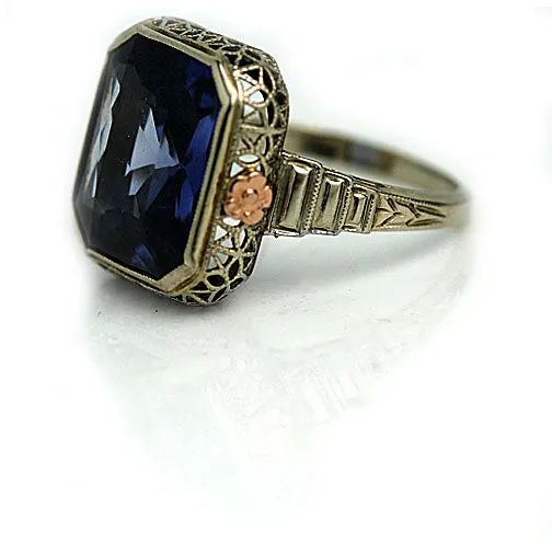 Vintage Synthetic Blue Gemstone Cocktail Ring