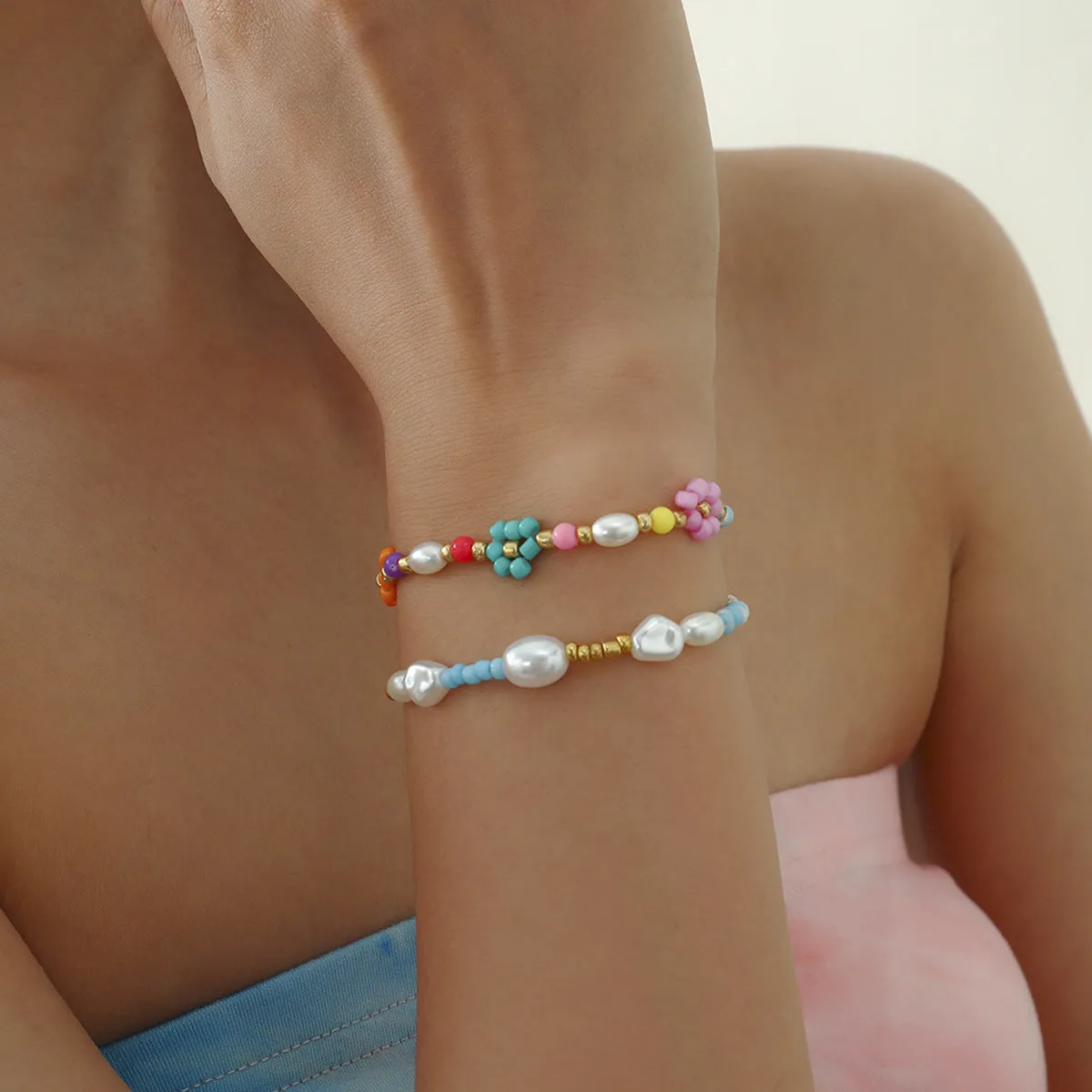 Wholesale Baroque Style Shaped Pearl Rice Beads Bracelet