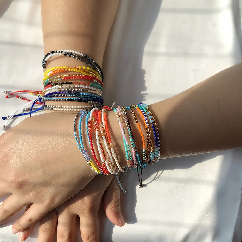 Wholesale Beaded Crystal Colorful Rice Beads Woven Bracelet