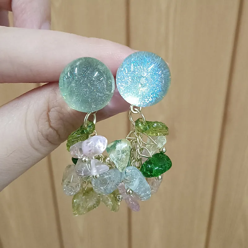 Wholesale Colorful Crushed Crystal Tassel Stud Earrings