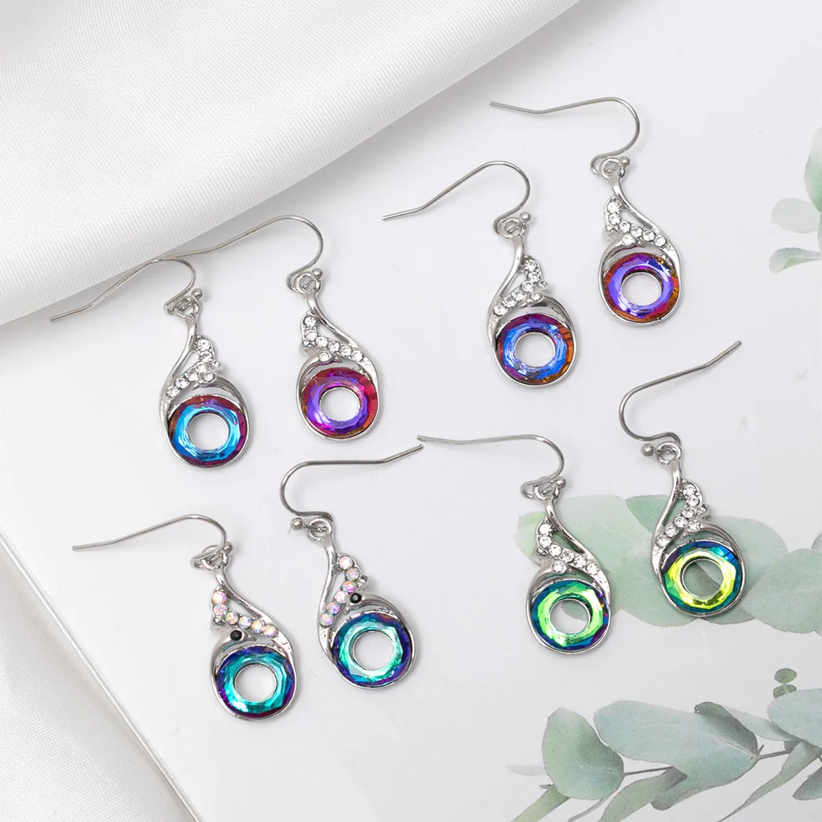 Wholesale Colorful Crystal Gradient Rhinestone Earrings