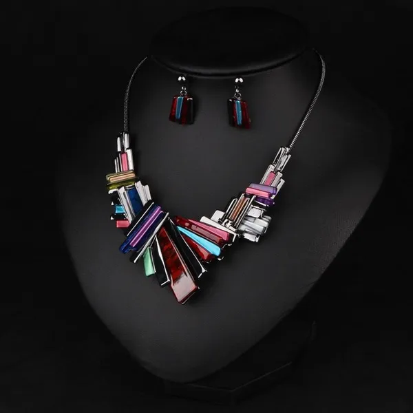 Wholesale colorful  wedding, dress earrings crystal necklace set JDC-ST-Qianm025