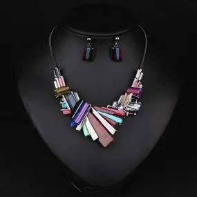 Wholesale colorful  wedding, dress earrings crystal necklace set JDC-ST-Qianm025
