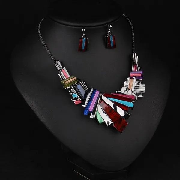 Wholesale colorful  wedding, dress earrings crystal necklace set JDC-ST-Qianm025
