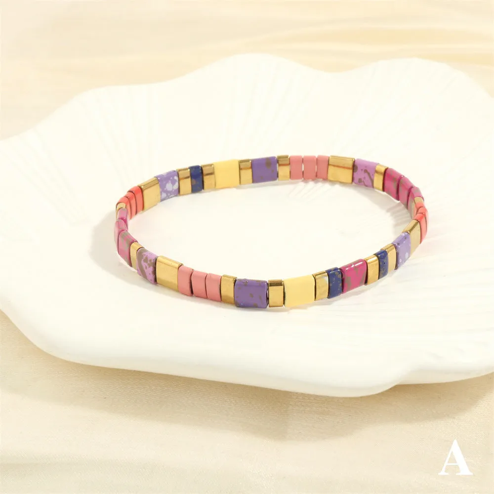 Wholesale Fashion Retro Pull-On Simple Bohemian Hand-woven Elastic Beaded Bracelet