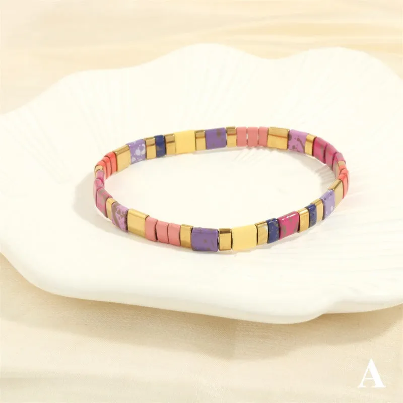 Wholesale Fashion Retro Pull-On Simple Bohemian Hand-woven Elastic Beaded Bracelet