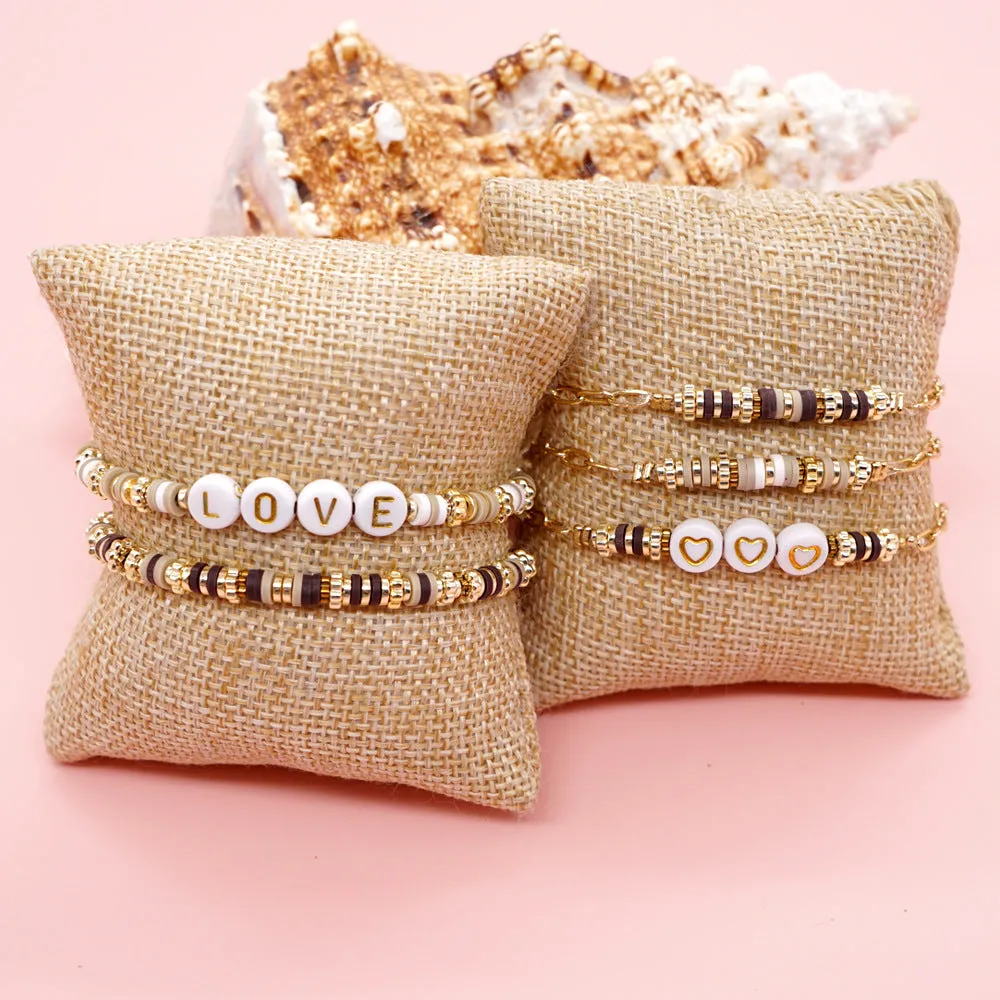 Wholesale Jewelry Bohemian Alphabet Heart Multicolor Glass Bracelet