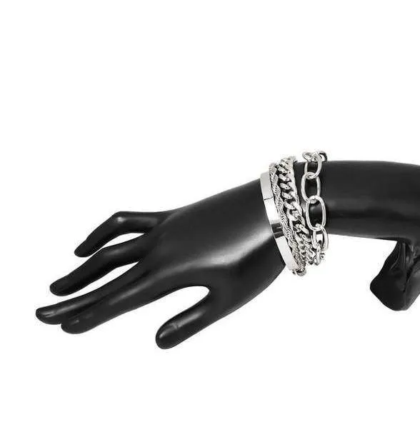 Womens Silver Boho Thick Charm Bracelets 4Pc Set Bangles