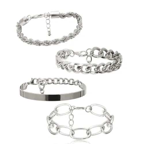 Womens Silver Boho Thick Charm Bracelets 4Pc Set Bangles